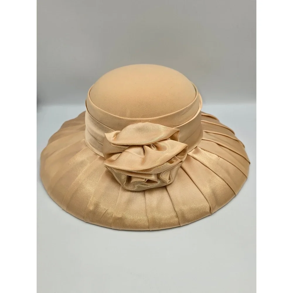 S.O.G.I.C. Dress Hat Womens One‎ Size Gold Good Floral Pleated Wide Brim